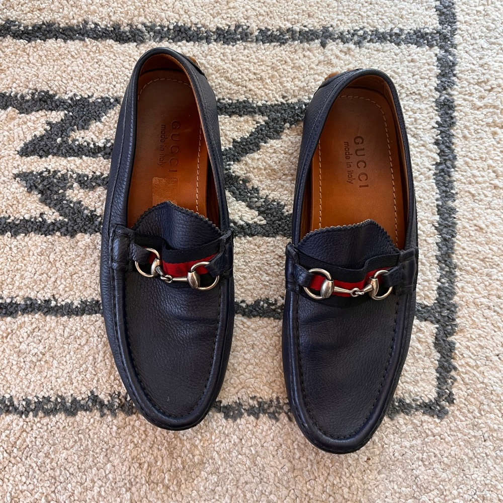 Blue Gucci Leather Loafers